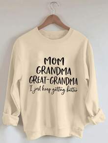 Plus Size Women's Daily "MOM GRANDMA GREAT - GRANDMA I Just Keep Getting Better" Text Sweatshirt Round Neck Long Sleeves Casual Spring/Summer/Fall Women's Plus-Size Long-Sleeved Sweatshirt Thanksgiving Day Going Out Tops Women,Vacation Outfits Women - Apricot - View 3