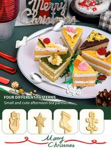 4pcs Christmas Gift Gingerbread Man & Star Decor Random Spoon,Kitchen,Christmas Gift - Gold - View 6