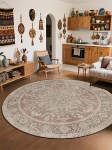 1pc Vintage Elegant Floral Pattern Round Area Rug, Bedroom Decor, Small Rug, Carpet, Home Decor, Living Room Rug, Bedroom Rug, Living Room Home Decor, Outdoor Rug, Washable Plush Rug, Thick Rug, Fluffy Rug, Autumn/Winter Rug - Multicolor - View 3