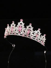 1pc Girls' Luxury Rhinestone Princess Crown Headband - Pink - View 2