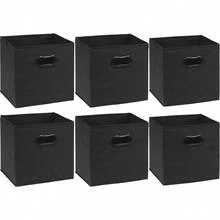 SimpleHouseware Foldable Cube Storage Bin With Handle 6 Pack Black