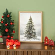 1 件，帆布墙画，带框墙面装饰，复古圣诞老人和圣诞树艺术品，非常适合客厅、卧室或入口处的节日墙面装饰，节日礼物创意，冬季装饰，圣诞节家居装饰，圣诞节