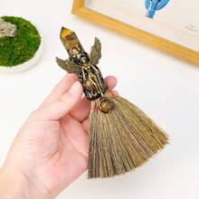 1PC Crystal Magic Broom Natural Amethyst Point Craft Witch Broomstick Divination Energy Reiki Healing Home Decoration Gift 4th Of July Women Fathers Dad Gift