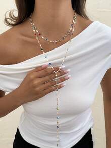 2 piezas Collar largo en forma de Y con cadena de metal ovalada y ajustable de color aleatorio, adecuado para viajes, citas, fiestas