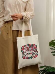 1 Pc Christmas Bracelet Pattern Tote Bag Shoulder Bag For Travel Daily Commute Women's Shopping Bag, Best Gift For Her,  Folding Shoulder Bag Summer Beach Holiday Bag, Travel Gift For Man Woman