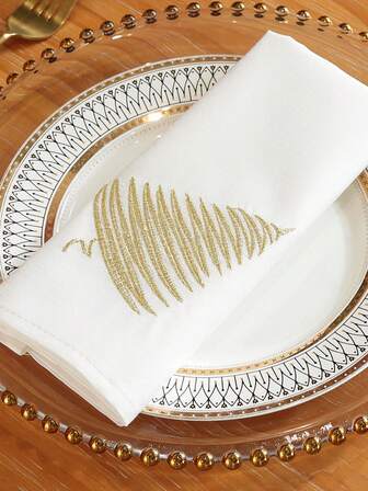 1pc/2pcs/4pcs 100% Polyester Elegant Embroidered Kitchen Napkins, Stain & Oil Resistant, Square Decorative Cloths For Christmas, Kitchen, Dining Table, Coffee Table, Vanity, Home Decor, Living Room, Bedroom, Yard, Indoor Outdoor, Camping, Villa, Holidays, Gatherings, Cabinets, Restaurants, Party, Wedding Decorations