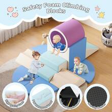 Soft Play Climbing Blocks For Toddlers - 8pc Or 10pc Set With Tunnel For Climb, Crawl And Slide,With Living Room,Nursery,Playroom,Outdoor - Màu xanh lam - Xem 6