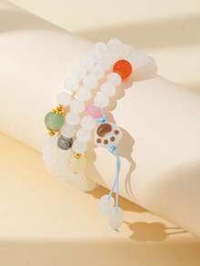 Cute Cat Paw 3-Circle Jade Bracelet Pendant