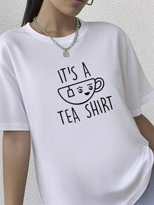 180g pure Cotton Funny Women's T-shirt,Funny T Shirt,Funny Mom Shirt,Funny T-Shirt,Funny Mom Shirts,Women Shirt,English Tea Time Shirt, Tea Time Funny Shirt Print Round Neck Short Sleeve Top For Everyday Wear women Casual Women Top Graphic Tees Stylish Summer fashion - Blanco - Ver 2