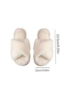 Pantuflas con abertura cruzada para otoño e invierno, estilo plano antideslizante para el hogar. Pantuflas de felpa con tira cruzada para damas, sencillas y de moda. Pantuflas abiertas de dedo para el hogar, pantuflas de algodón cálidas para chicas. Pantuflas de celebridad de internet, suaves y cómodas, pantuflas versátiles de alto valor.