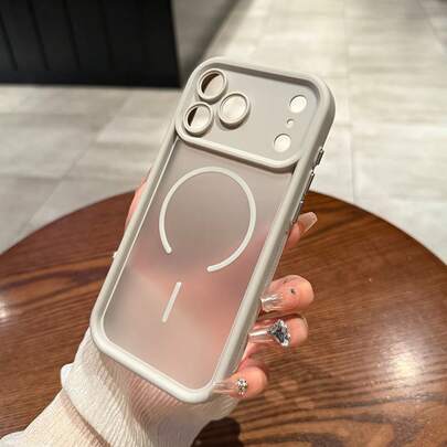 极简加厚防摔哑光灰色磁吸手机壳，兼容 17 Pro Max/17 Pro/17 Air/17/16 Pro Max/16/16 Pro/16 Plus/16E/15/15 Plus/15 Pro/15 Pro Max/11/12/13/14 Pro Max/11 Pro/11 Pro Max/12 Pro/12 Pro Max/13 Pro/13 Pro Max/7 Plus/14 Pro/14 Pro Max，硬壳亚克力材质，17系列磁吸环开口