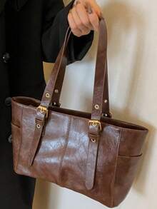 简约时尚大容量腋下托特包 - 咖啡 - 查看 3