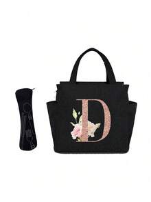 Geantă de prânz izolată personalizată cu identificare a primei litere - Geantă Bento caldă din pânză, închidere cu fermoar, căptușeală din folie de aluminiu de mare capacitate, potrivită pentru designul primei litere la serviciu și la școală, școli și activități în aer liber - Ușor de curățat, design compact, impermeabil, cutie de prânz, geantă de prânz pentru femei, geantă de picnic pentru profesori, geantă frigorifică pentru camping, geantă frigorifică pentru sală de clasă, geantă de picnic pentru femei, geantă de damă pentru școală, accesorii școlare, articole școlare