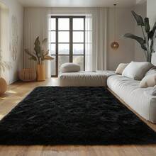 Alfombra moderna de pelo largo y suave, antideslizante, disponible en varios tamaños (120 x 160 cm, 140 x 200 cm, 160 x 230 cm, 200 x 300 cm, 240 x 340 cm), universal para salón, dormitorio y habitación infantil, cómoda alfombra para el hogar. - Negro - Ver 3