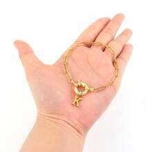 1pc New Classic Initial Spring Buckle Golden Stainless Steel Paper Clip Chain Bracelets For Women - Yellow Gold - View 3