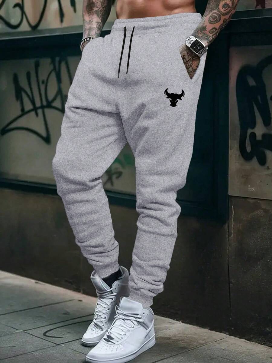 Men's Elastic Waist Drawstring Pants, Lightweight Breathable Sports Trousers, Fashion Sweatpants For Spring & Autumn - Grey - View 1