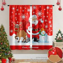 2 piezas Cortinas de entrada de Navidad con diseño de Papá Noel, renos y muñeco de nieve, estilo art decó, de poliéster lavable a máquina, cortinas con tema navideño sin forro para decoración de temporada navideña - uso durante todo el año