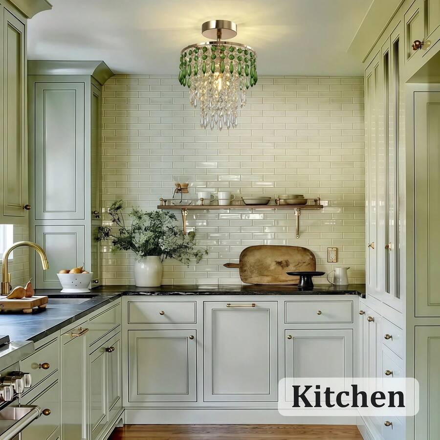 Mini Crystal Chandelier, Small Pendant Light, Vintage Hallway Ceiling Light, Chandelier, Semi-Flush Mount Ceiling Light, Modern Kitchen Bedroom Ceiling Light, E14 Socket (Light Bulb Not Included) - 20cm/7.87inch - View 1