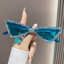 Fashion Triangle Rhinestone Sunglasses Fashion Sunglasses For Women Irregular Hip-Hop Sunshade Glasses - Màu vàng - Xem 3