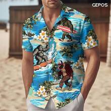 Cool Bigfoot Men's Hawaiian Shirt, Funny Sasquatch Unisex Short Sleeve Button Shirthalloween - Bãi biển Bigfoot - Xem 3