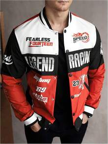 Mens Racing Button Down Graphic Jackets Car Racing Men Motorcycle Outerwear StreetwearChristmas 32UW - 粉紅色多色 - 查看 2