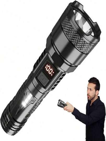 Linterna de largo alcance de alta potencia con LED súper brillante, fuerte luz, cargador USB recargable, linterna táctica con lámpara lateral a prueba de agua, batería integrada, ideal para patrullas al aire libre, campamento y emergencias.