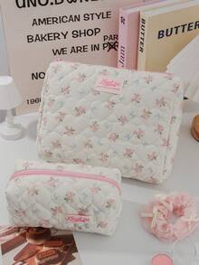 1Pc/Set Sweet Blue Bowknot Pattern Wash And Cosmetic Bag Set,Portable Large Capacity Travel Organizer Toiletry Bag Makeup Bag Skincare Bag,Gift - Multicolor - View 21