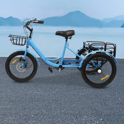 Triciclo pieghevole per adulti, triciclo pieghevole da 20 pollici, bicicletta a 3 ruote a 7 velocità con serratura