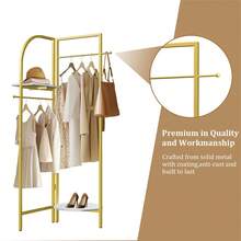 UNHO Heavy Duty Clothes Rack Modern Simple Golden Rail Open Wardrobe Metal Stand With Marble Storage Tier - 金色 - 查看 7