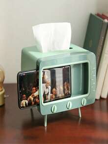 1pc Retro TV Shaped Tissue Box Cover, Cute & Practical Phone/Sanitary Pad Holder Stand For Bathroom, Kitchen, Bedroom Vanity, Desk, Nightstand, Creative Gift
