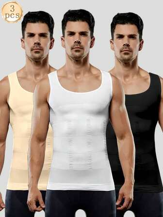 3pcs Men's New Upgraded Seamless Chest Binding, Abdomen Slimming Compression Undershirt