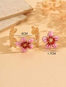 2pcs/Set Fashionable & Elegant Oil Drop Flower Adjustable Bangle & Ring Set, Sweet & Fresh Jewelry Accessories Suitable For Daily Wear, Dates, Vacations, Parties, Also Makes A Great Gift