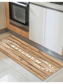 1/2/3 Pcs/Set Farmhouse Style Kitchen Mat, Non-Slip Rug With Printed Wooden Board And Olive Branch Design, Suitable For Home Use