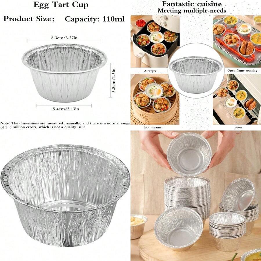 ANQIA 100 bandejas desechables de papel de aluminio plateado para tartas de 110 ml mini moldes redondos para hornear - Plateado - Ver 1