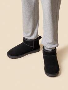 Men's Cozy Winter Boots Suede Leather Warm Fuzzy Lining Cold Weather Outdoor Casual Short Boots - 黑色 - 查看 5