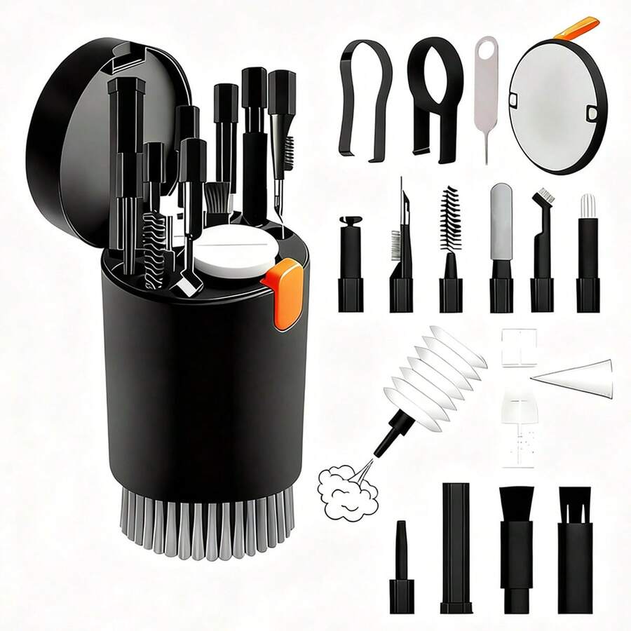 8合1/10合1/11合1/20合1笔记本电脑/手机屏幕清洁套装，包含键盘清洁刷、电子设备清洁工具、兼容Air的3合1清洁笔、耳机、键盘、笔记本电脑、手机、电脑显示器多功能清洁套装、电脑/手机键盘清洁喷雾、耐用电脑/手机清洁刷笔、日常及旅行必备除尘掸、必备维护工具 - 彩色 - 查看 1