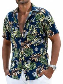 Men's Hawaiian Floral Shirt Short Sleeve Casual Button Down Shirt Summer Holiday Beach Shirt For Menhalloween - 棕藍色離開 - 查看 10