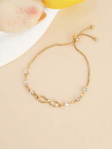 1pc Adjustable Bracelet, Micro-Inlaid Zirconia 8-Shaped Bracelet For Women, Fashionable & Elegant