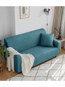 1件纯色牛奶丝弹力沙发套，现代四季通用全包式沙发套，宠物友好型可机洗沙发保护套，宠物友好型家居装饰，适用于单人、双人、三人、四人沙发 - 孔雀藍 - 查看 5