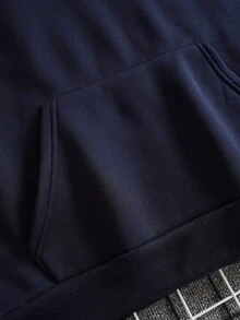 Zrgoth 男士休闲标语印花宽松袋鼠口袋连帽衫，秋冬款 - 藏蓝色 - 查看 7