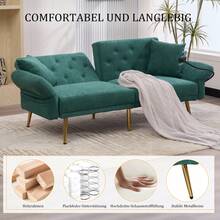 Multifunktionales Sofa-Bett für zwei Personen mit verstellbarer Rückenlehne, zwei USB-Anschlüsse, Handyhalter, Seitentasche, Metallbeinen – ein modernes Klappsofa als Sitzmöbel oder Gästebett.