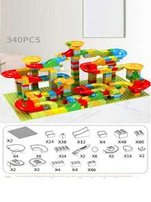 130pcs/170pcs/260pcs/340pcs Children Large Building Blocks Toys, Early Education Stacking Puzzle Marble Run Playset, Birthday Gift For Boys And Girls - Multicolor - View 7