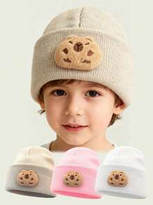 【婴儿针织帽】1顶可爱3D小水豚装饰针织婴儿帽，时尚柔软，保暖日常佩戴，适合4岁及以下儿童/婴儿秋冬季佩戴。 - 彩色 - 查看 1