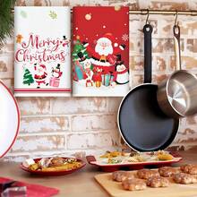 2 piezas Paños de cocina con estampado de Papá Noel, decoración navideña, regalo de Navidad, súper suaves y muy absorbentes, paños de cocina para cocinar, hornear, té, lavar, toallas de mano, decoración de cocina, regalo para vecinos, mamá, cumpleaños, regalo de inauguración de casa para amigos, accesorios de cocina, decoraciones, artículos de primera necesidad para el hogar
