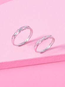 2 Peças Conjunto de Anéis de Moda Feminina com Elos de Corrente Incrustados de Cobre e Zircônia Cúbica, Geral Requintado e Minimalista, Adequado como Anéis de Casal ou Joias de Luxo Diárias