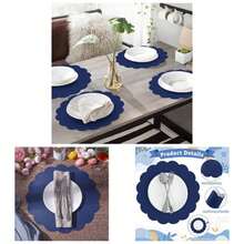60 Pcs Sage Green Paper Placemats, 13.5 Inch Disposable Scalloped Placemat Round Table Place Mats Decorative Paper Birthday Wedding Bridal Shower Shower Banquet Tea Party - Màu xanh hải quân - Xem 1