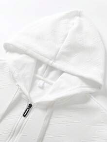 1 Set Boyfriend-Stil Herren Weiß Jacquard atmungsaktiv Fitness Gym Laufen Radfahren Lässig Sport Pullover Kapuzenpullover und Jogginghose Anzug, Herbstkleidung