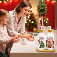 Christmas Soap Dispenser Set Of 2, Christmas Kitchen Decor, Xmas Gnomes Soap Dispenser With Tray For Home Indoor Decorations, Xmas Refillable Lotion Essential Oil Dispensers With Pump - Multicolor - View 3