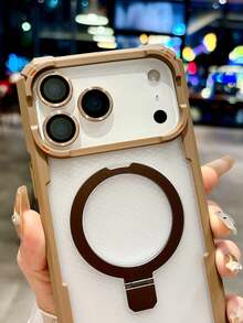 1 pezzo Nuova custodia protettiva per telefono con finitura opaca, supporto circolare pieghevole anti-caduta magnetico ai quattro angoli, compatibile con ricarica senza fili, adatta per iPhone 11/12/13/14/15/16/17 Pro Max