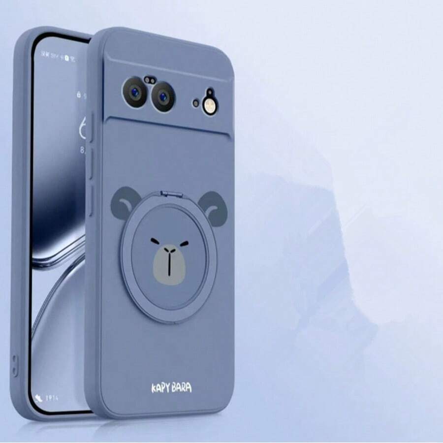 Cute Panda Phone Case With Stand Compatible With Pixel 6, 6 Pro, 7, 7 Pro, 7A, 8, 8 Pro, 8A, 9, 9 Pro, 9A, 10, 10 Pro, Galaxy S21, S22, S23, S24 Plus, S25, 15, 16, 17, 17 Pro Max, 12, 13, 14 - Gray Capri - View 1